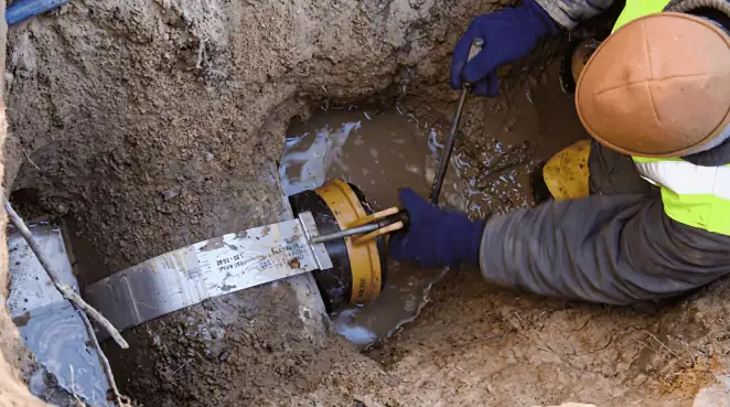 Technician performing underground drainage repair for foundation protection and gutter systems in Tampa, FL